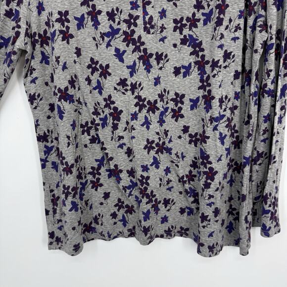 Liz Claiborne Henley top size XL Gray Purple Floral Long Sleeve Pullover - Picture 3 of 9